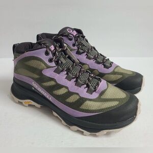 Merrell Moab Speed Mid Gore-Tex Green Purple Waterproof Tail Boots-Womens 7
